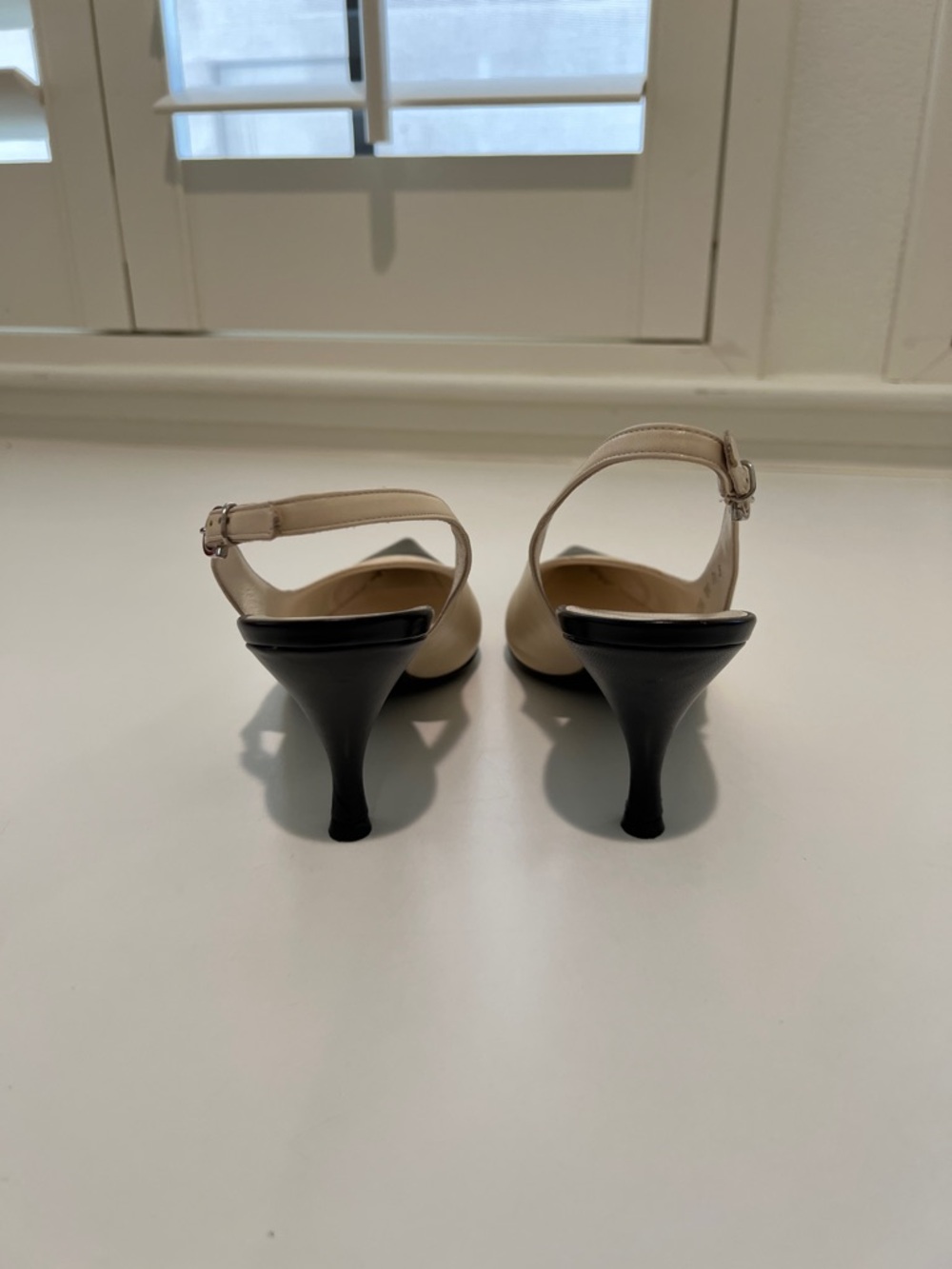 Salvatore Ferragamo Beige and Black Pointed-Toe Slingback Pumps - Picture 3 of 5